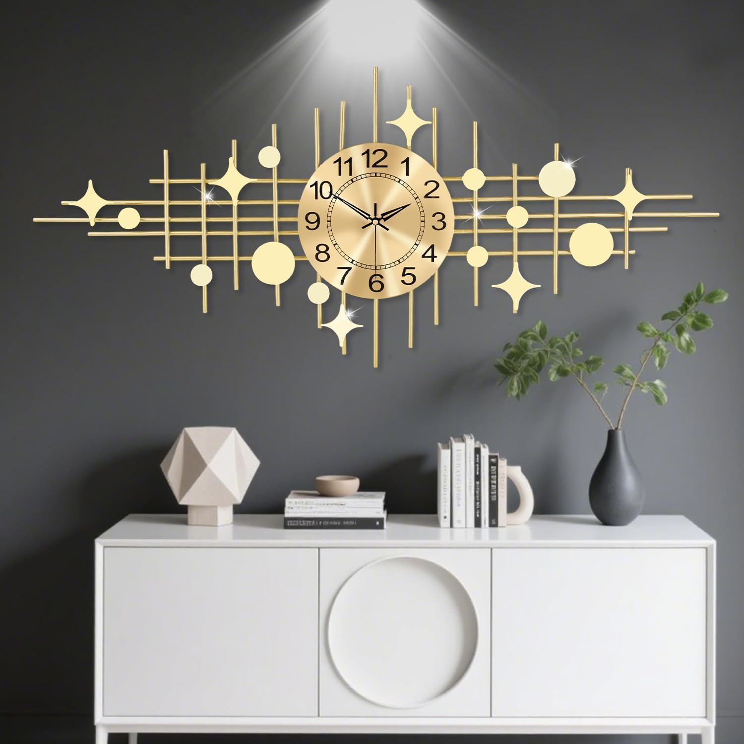 SIN&MI Wall Clock,Large Wall Clocks for Living Room,Silent Non Ticking,Battery Operated Oversized Round Modern Wall Clock for Bedroom,Farmhouse,Office Wall Decor Star, 16.3 * 37.4 Inch