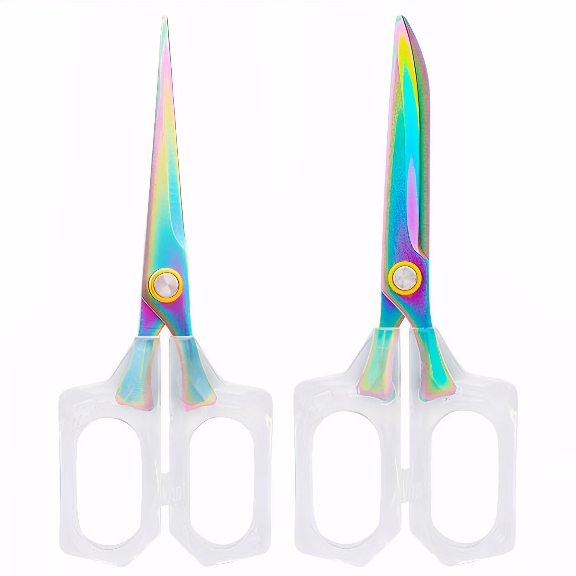 2 Pack Rainbow Iridescent Scissors with Clear Handle, Stainless Steel Blades,Titanium Super Sharp Sewing Scissors