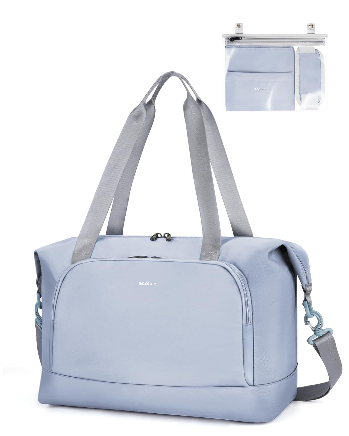 ECOHUB 30L Faltbare Reisetasche Handgepäck, Untersitz Handgepäck Tasche für Flugzeug, Easyjet handgepäck 45x36x20 Mit Abnehmbar Nass-Tasche, Recyceltes PET Weekender Damen, Patent Anhängig(Grau)