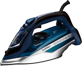 Bastilipo ETNA 3000 Plancha a Vapor de 3000W con Suela cerámica y Sistema de Planchado en seco, Azul Oscuro/Blanco