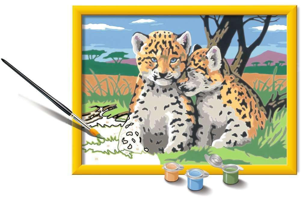 Ravensburger CreArt 28486 - Little Leopards - dipinto con numero per bambini dai 9 anni in su, set di pittura con cornice, pennello e colori acrilici, regalo per ragazze e ragazzi
