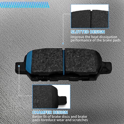 Image of Brake Pads Rear Set Compatible with Juke Altima Maxima Murano Pathfinder Quest Sentra, Suzuki Grand Vitara, Infiniti EX35 EX37i FX35 FX37 M35 QX60 Q50 Rear Brakes Semi-Metallic D905