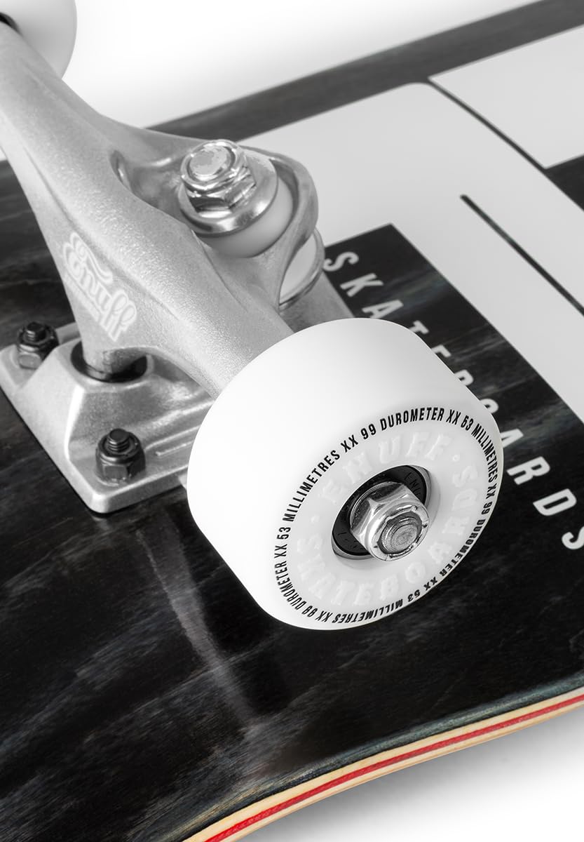 Enuff Throwback, komplettes Skateboard, 7-lagiges Ahorn-Deck und Premium-Komponenten: Decade-Pro-Trucks, 53 mm XX-Räder, ABEC-7 Chrom-Kugellager, Totenkopf-Griffband, 21,6 x 81,6 cm, Schwarz