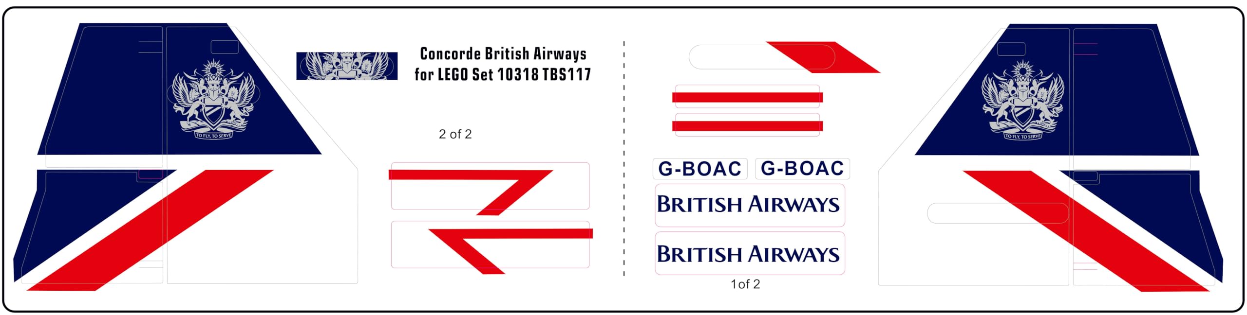 Adesivi compatibile con Lego Concorde British Airways TBS117