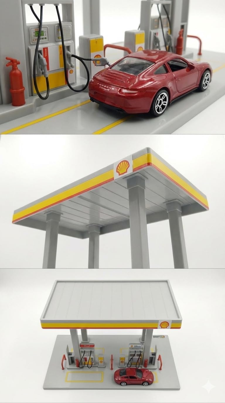 Trumetoy Shell Gas Station Assembly Playset with Mini Die-Cast Car