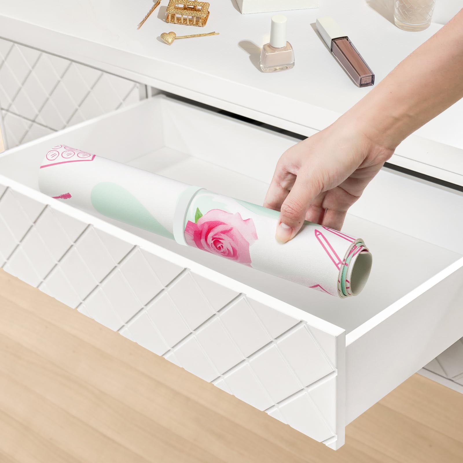 Tappetino da trucco in pelle sintetica (cartone animato bianco)
