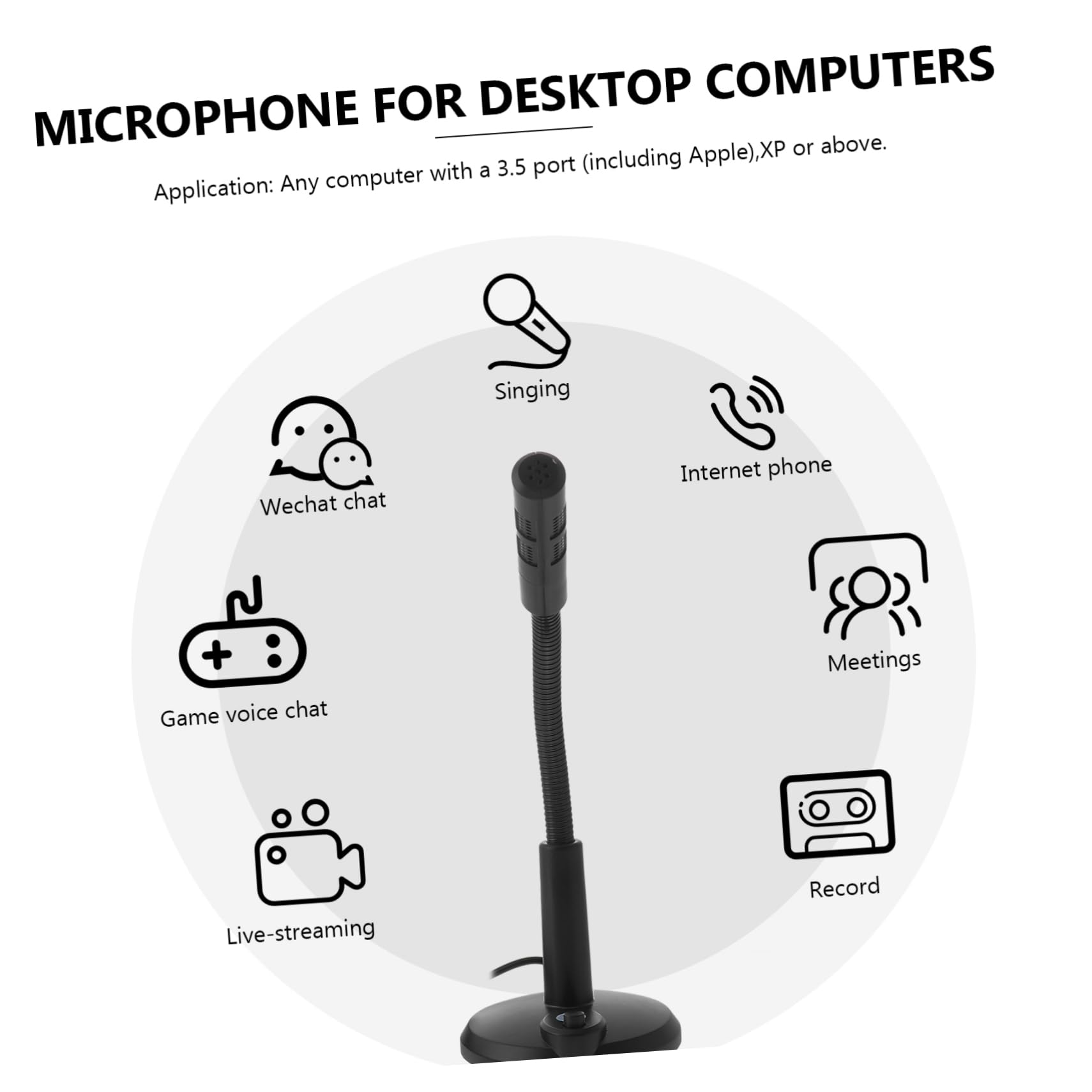 1Pc Adjustable Desktop Microphone with Interface for Voice Chat Live Streaming and Singing Durable Black Plastic Design with Stable Base for Optimal Performance