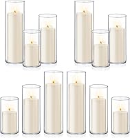 Homjoy 24PCS Ivory White Pillar Candles with Clear Glass Hurricane Holders - Elegant Cylinder Vases for Weddings, Parties & Home Decor