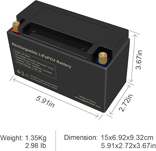 Vista 5 de Talentcell Batería LiFePO4 de 12 V LF120A1, batería recargable de ciclo profundo 153.6Wh 12.8V 12.8V 12Ah baterías de fosfato de hierro de litio