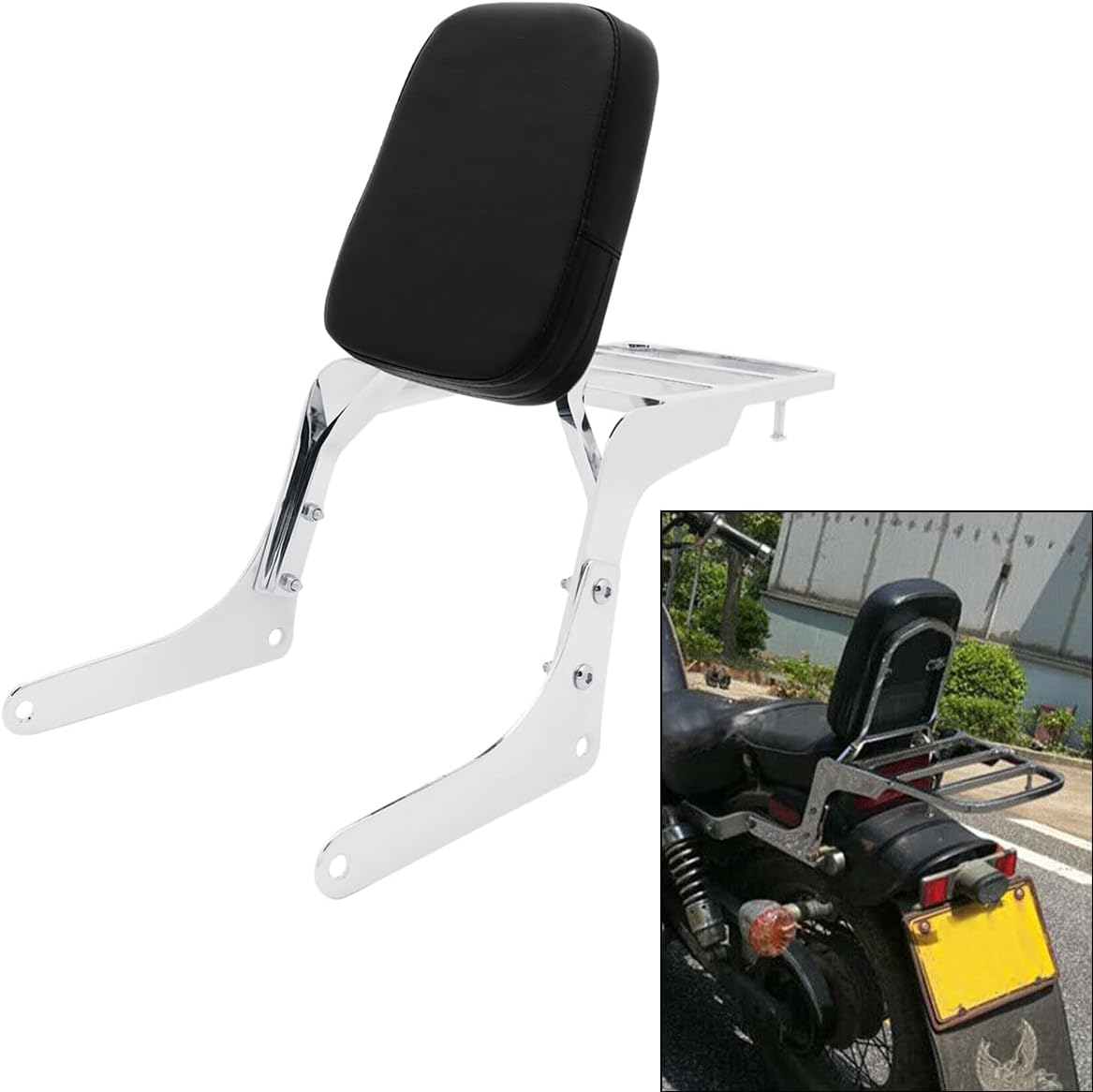 Motorcyle Passenger Backrest Sissy Bar Luggage Rack Pad Replacement for Honda Rebel 250 CMX250 CMX250C CA250 1985-2015,(Chrome)