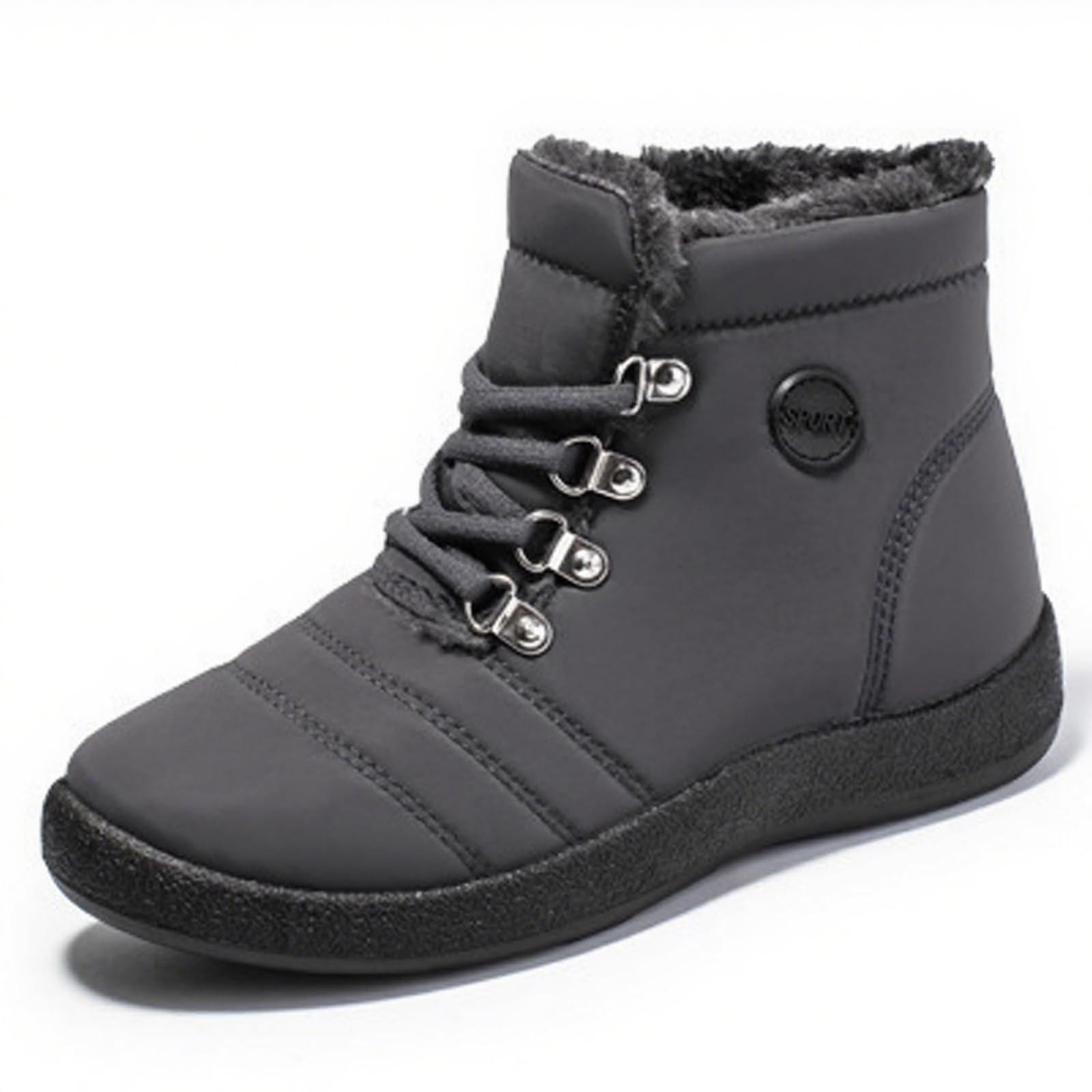 Womens Waterproof Platform Snow Boots Winter Fur Lined Warm Lace-Up Outdoor Ankle Booties Waterproof Warm And Comfortable Short