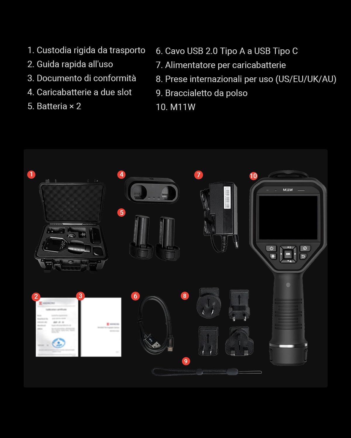 HIKMICRO M11W Termocamera, SuperIR 384×288 (192×144 nativo), 25 Hz, 8 MP Visivo, Touchscreen 3,5", Puntatore Laser, Wi-Fi, 2 Batterie 12H