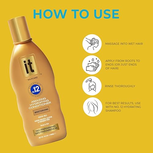 Miniatura 4 de IT Essentials No. 12 Amazing Hydrating Conditioner Professional: todo tipo de cabello infundido con aceite de abisinio y aceite de girasol para