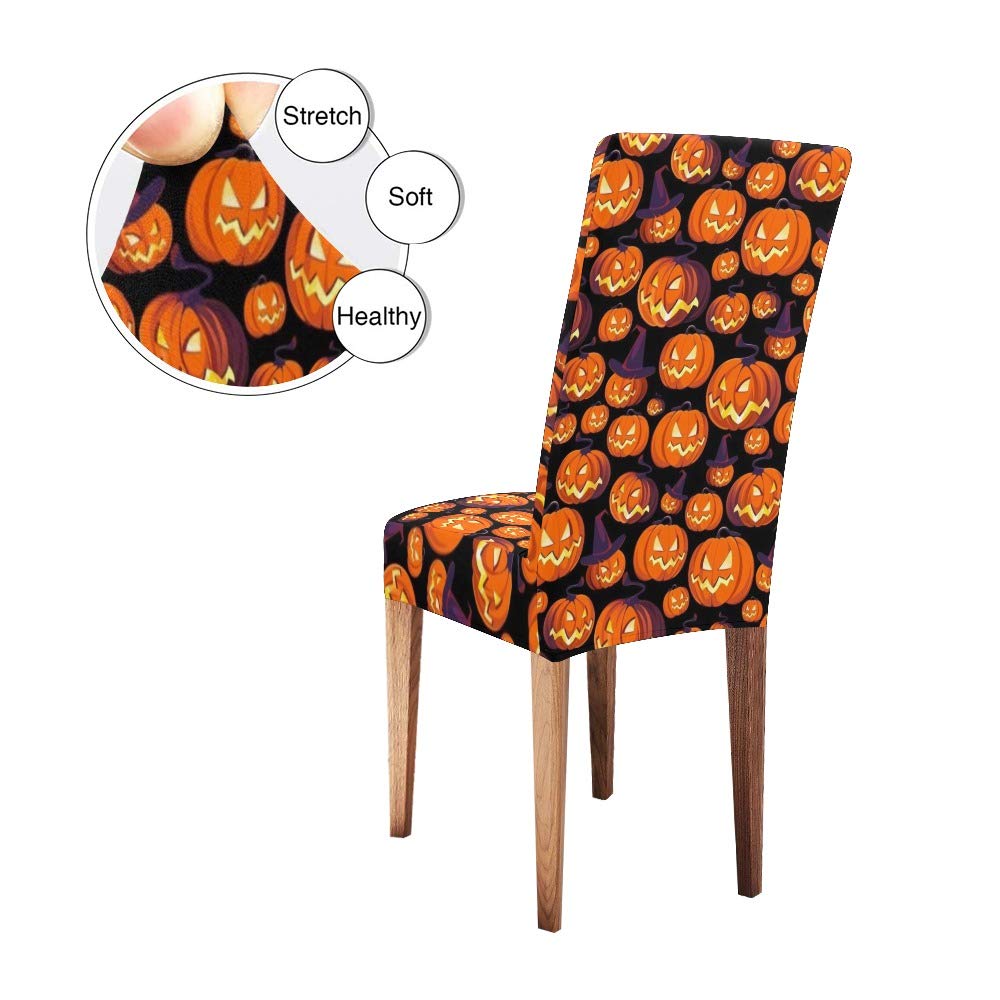 XIUCOO Custom Stretch Chair Covers Halloween Pumpkin Comfort Soft Seat Covers Slipcovers for Dining Room Party(Set of 6)