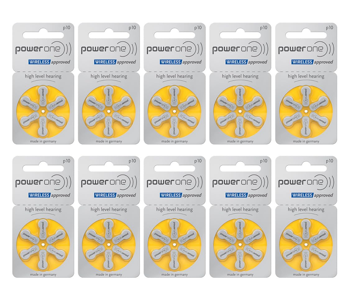 Enlinea Power-One Size 10 (PR41, 1.45V) Mercury-Free Zinc Air Wireless Approved Hearing Aid Battery (10 Strip, 60 Batteries, Size-P10)