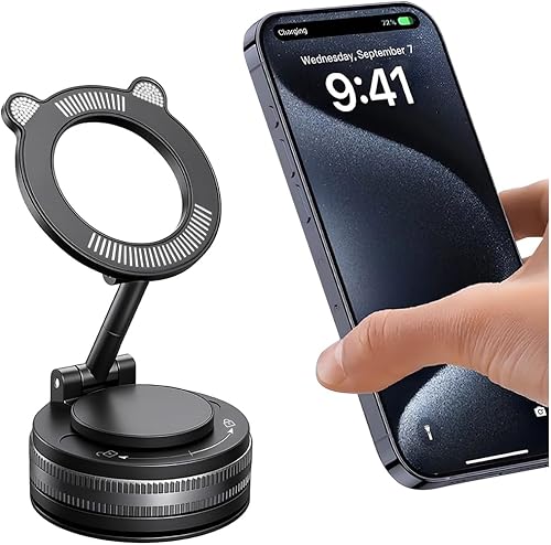 Soporte magnético para teléfono de automóvil con succión al vacío, soporte de teléfono móvil plegable ajustable de 360 para superficie lisa, soporte