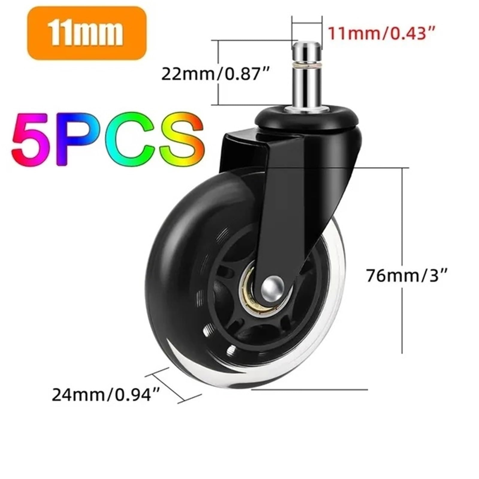 AD 5PCS Universal Mute Caster 50KG Rad 10mm 11mm Ersatz Bürostuhl Schwenkrollen 360 Grad Räder(11MM)