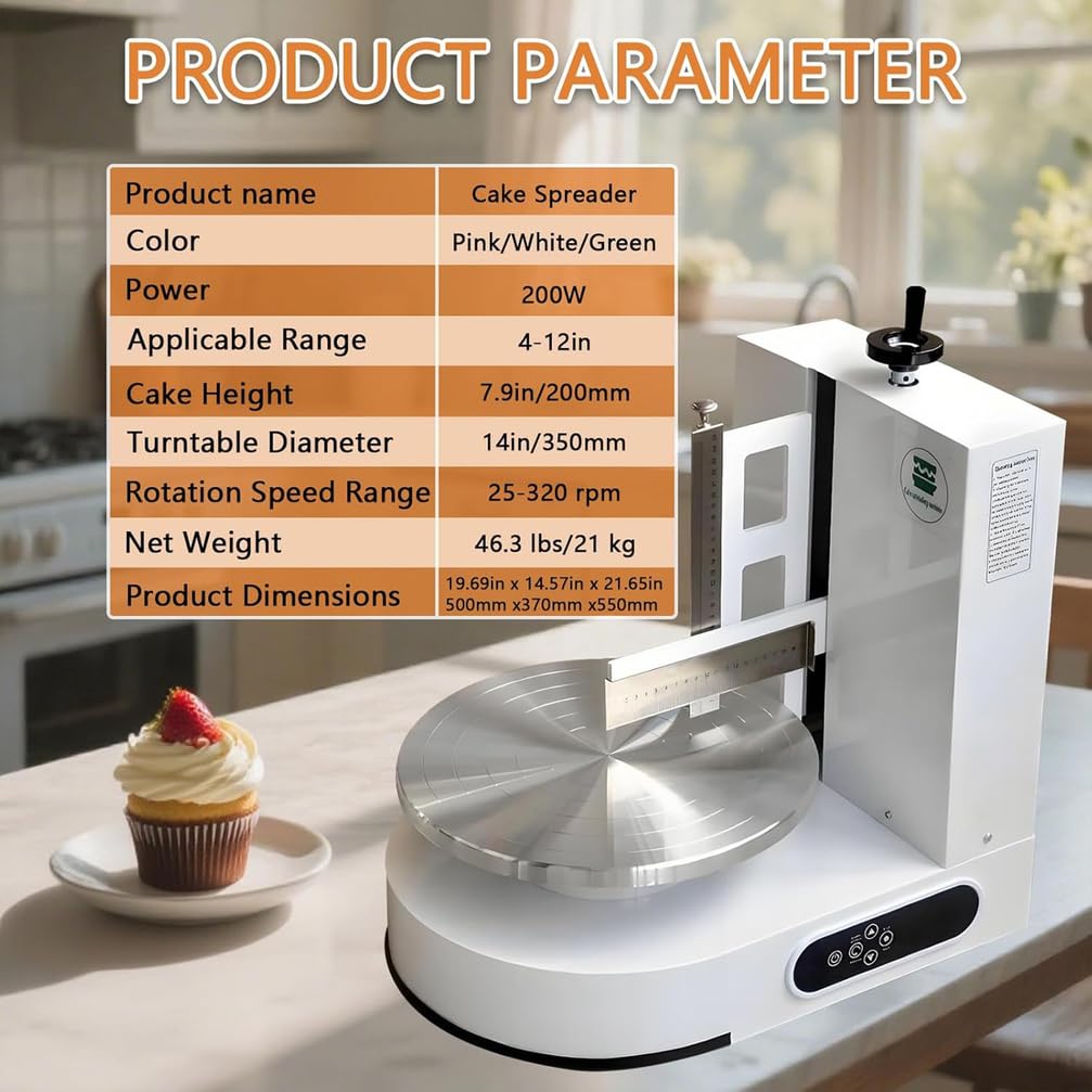 Einstellbare Tortencremestreichmaschine Tortendekorationsmaschine Wird zum Verteilen von Kuchencreme Zuckerguss verwendet Brot Butter für 4 bis 12 Zoll große Kuchen,002