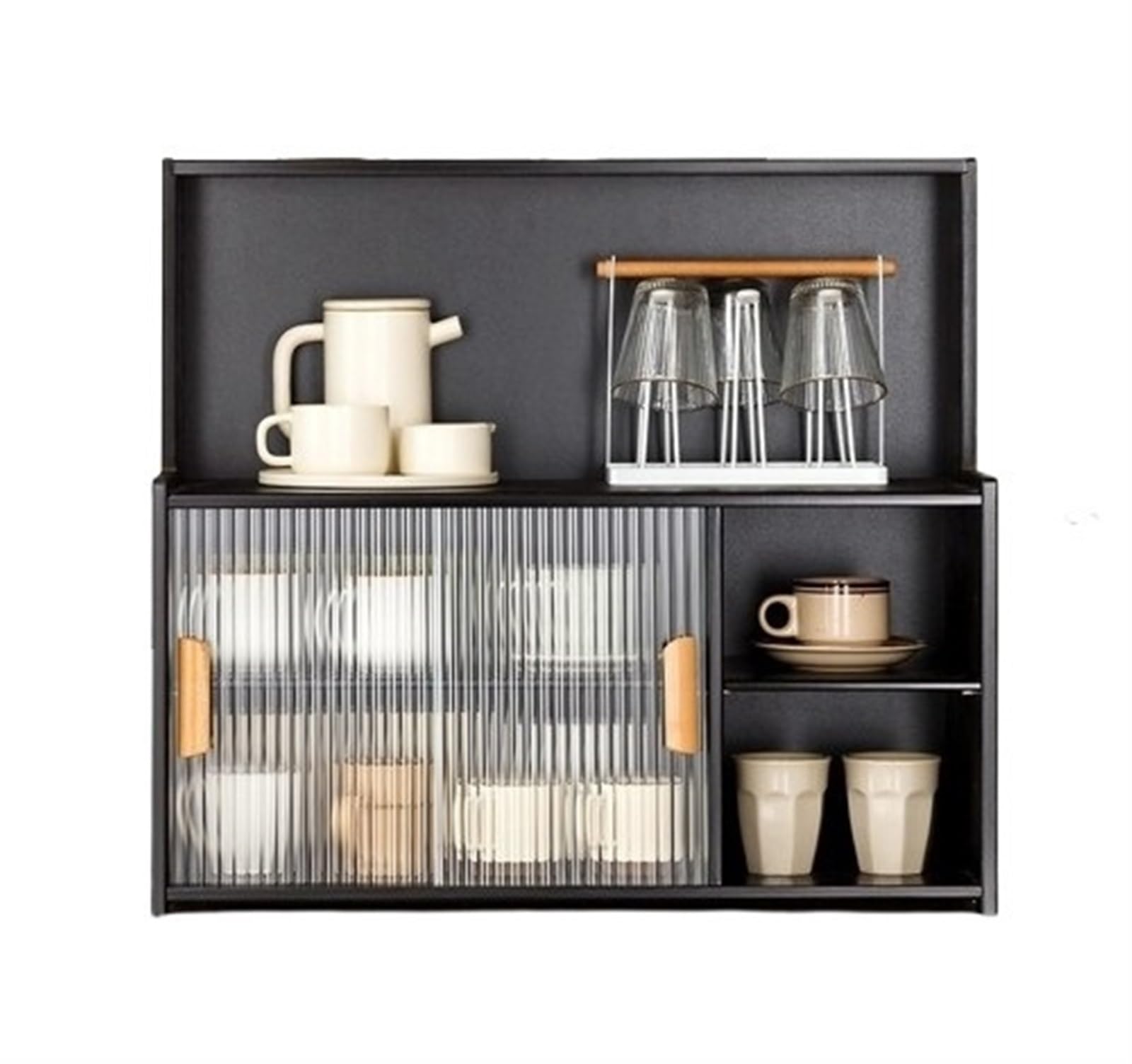 Kitchen Storage Cabinet, Countertop Cabinet with Sliding Door, Pantry Storage Cabinet with Adjustable Shelves, Freestanding Floor Storage Cabinet ﻿ Multi Scenario Use(Black,67cm)