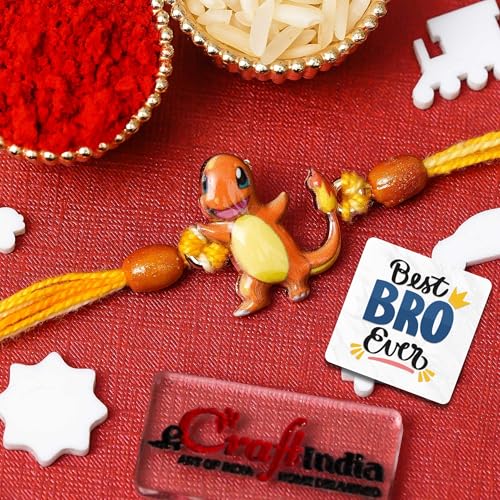 Image of eCraftIndia Cartoon Rakhi for Kids Brother | Raksha Bandhan Rakhi for Bhai Bhaiya | Best Bro Ever Fridge Magnet | Roli Chawal Pack