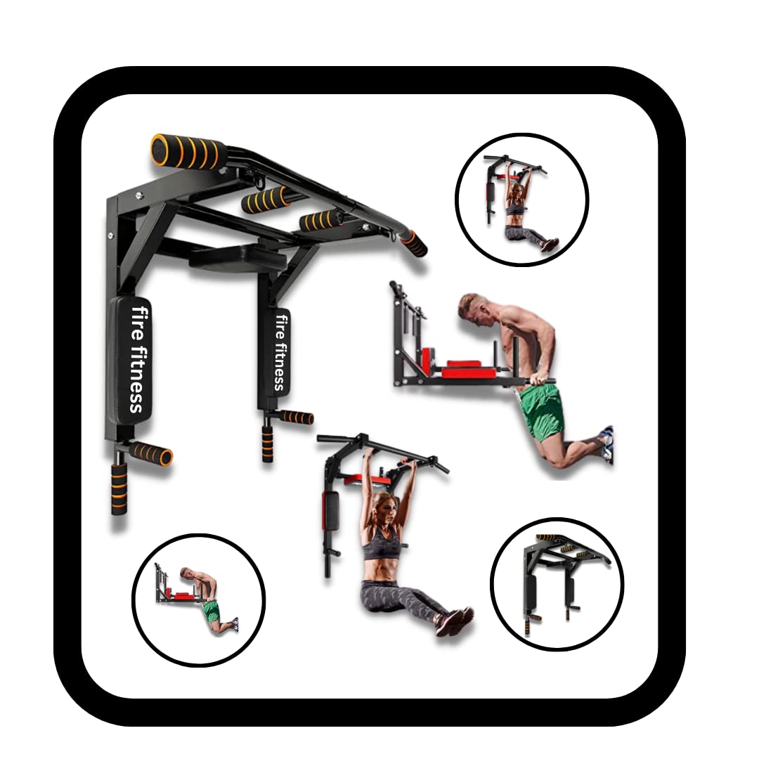 FIRE FITNESS wall mount pull up bar 3in1 multi grip chin up for dips station,strengrh tarining,increasinh hieght for home gym equipments-image-10