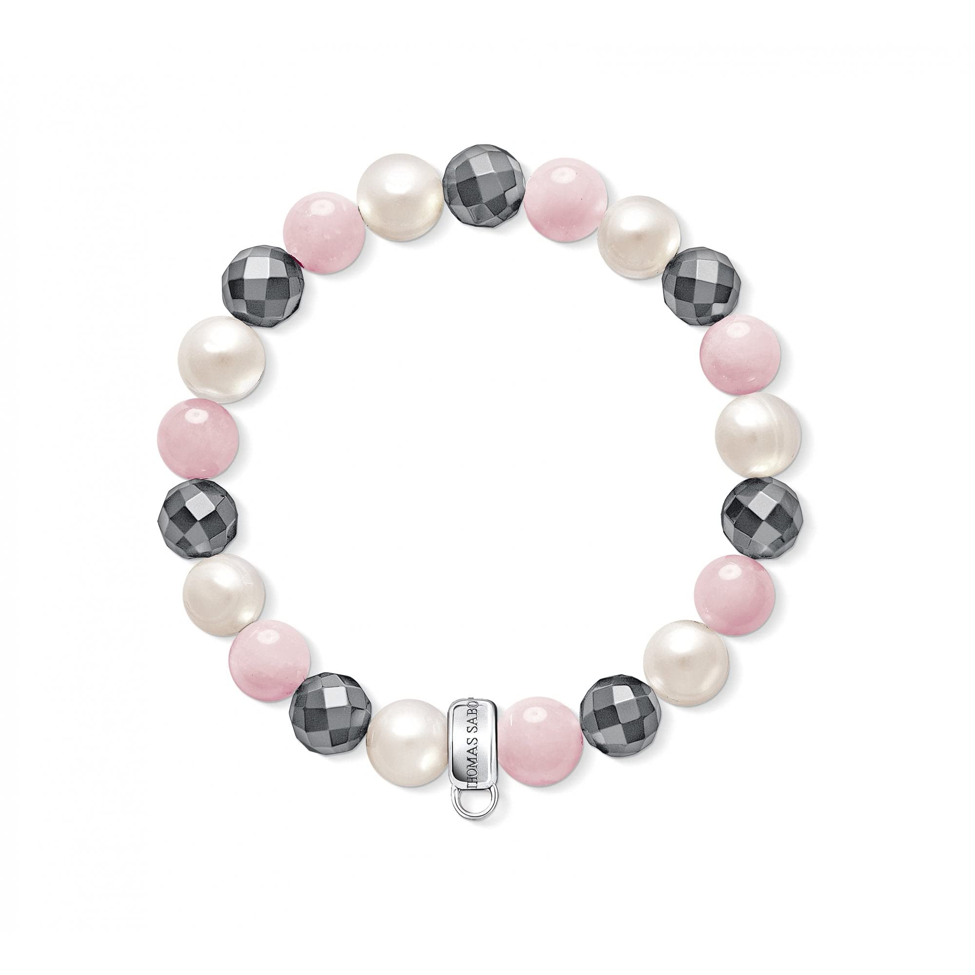 Thomas Sabo Women Charm Bracelet Haematite Rose Quartz Freshwater Pearl Charm Club 925 Sterling Silver X0188-581-7