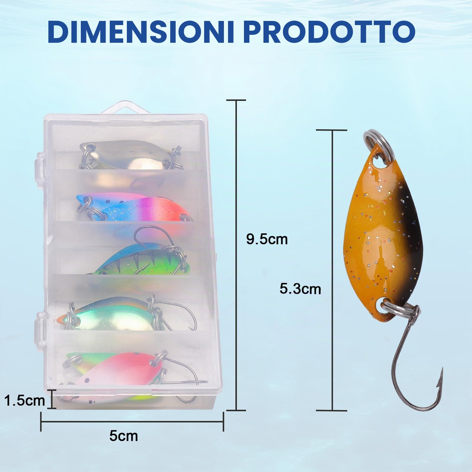 10 Pezzi Esche Artificiali Spinning Trota, 2,5 g/3,5 g/5 g Spinning Pesca con Ami, Esche da Pesca con Contenitore, Trabucco per Luccio, Lucioperca, Pesce Persico e Trota