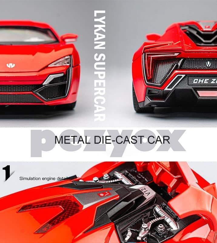 Image of LYKAN HYPERSPORT Sport 1:24 Big Size Diecast Scale Model Alloy Metal Pull Back Toy car for Kids with Openable Doors & Light, Music Toy Vehicle for Kids - Colors as Per Stock (Red)