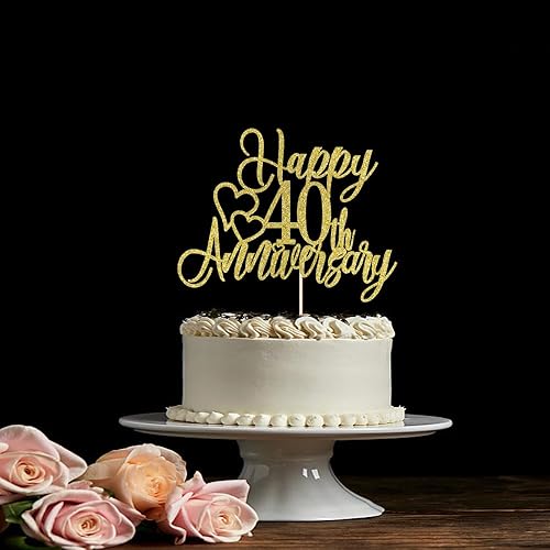 Miniatura 7 de Decoración para pastel de 40 aniversario, decoración de aniversario de boda y cumpleaños número 40, purpurina dorada