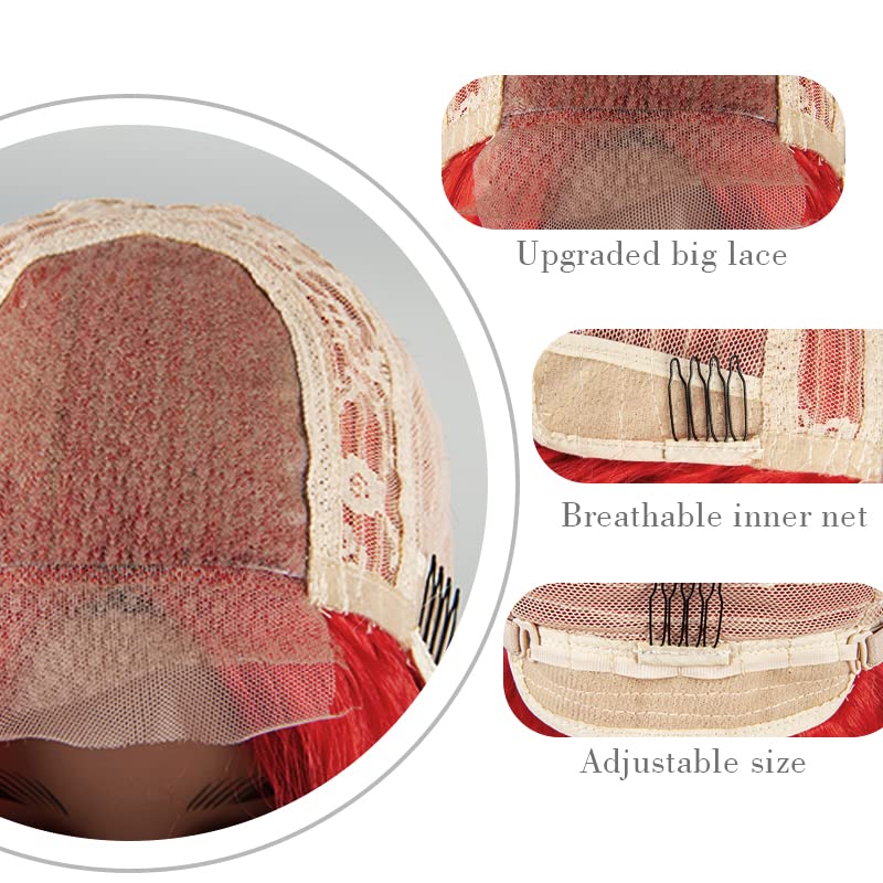 Miniatura 5 de HOSYTIS Peluca roja  Peluca larga de onda roja para mujer, peluca sintética de calor de 28 pulgadas, peluca de repuesto para uso diario, peluca de