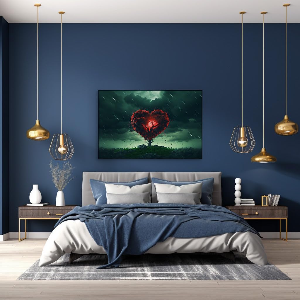 Canvas Wall Art: Heart-Shaped Tree Against Stormy Skies - A Symbol Of Resilience And Passion. Large Canvas Wall Arts, Canvas Wall Arts, Canvas wall Art Decor,. Size: 114x76 cm (45x30 inch)