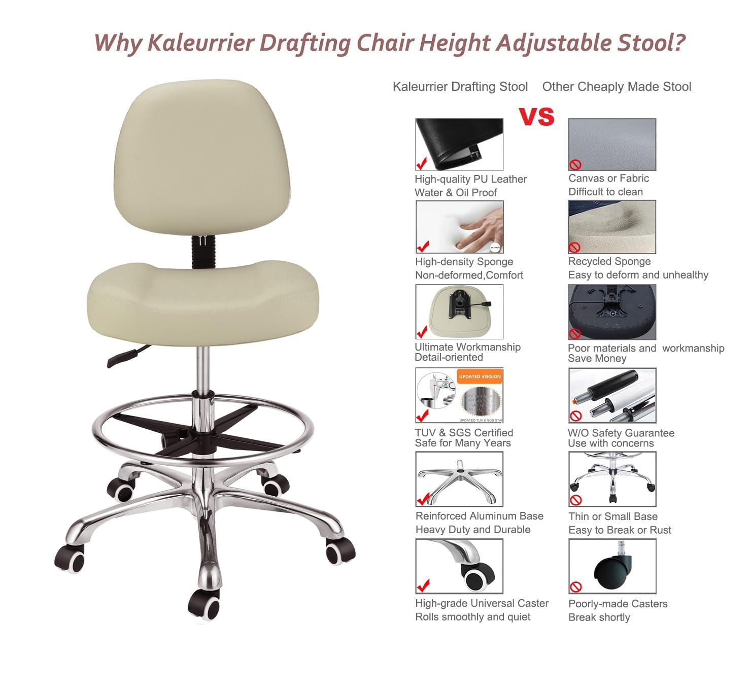Kaleurrier Drafting Chair Height Adjustable Home Office Tall Desk