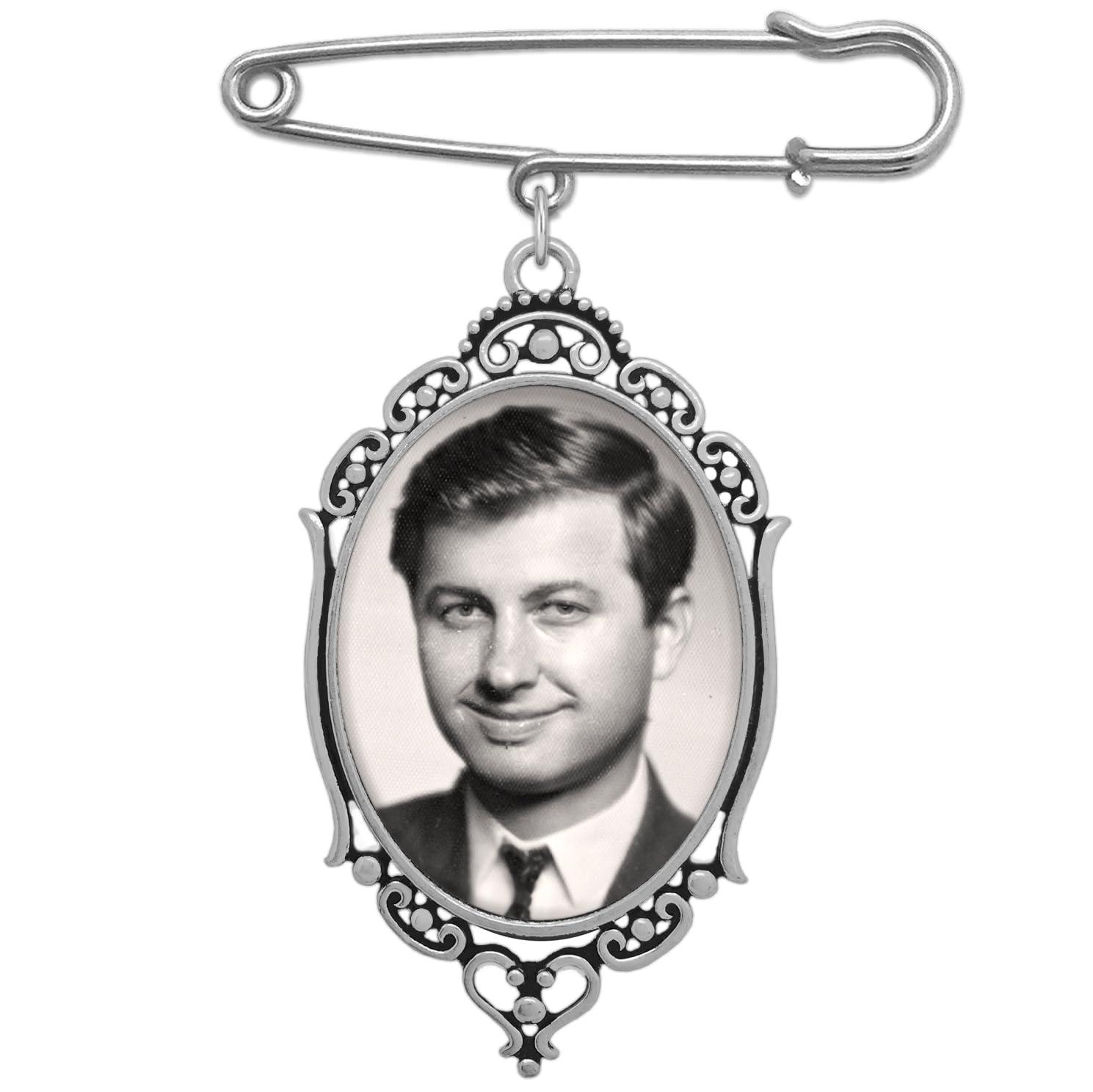 Wedding Boutonniere Bouquet Charm Pin Large Size Oval Photo Charm Mother of the Bride Gift for Groom with Photo Resizing Software