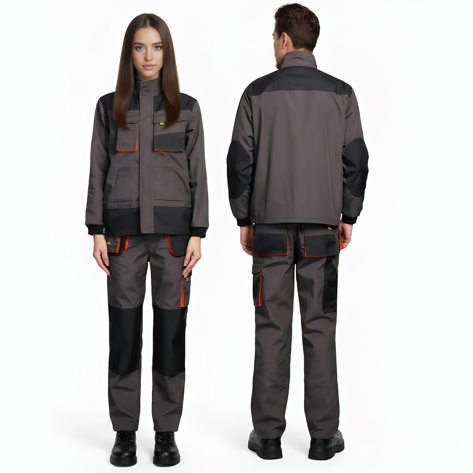 Maizoon Tuta da uomo a maniche lunghe multi tasca in poliestere divisa con cerniera pantaloni per magazzini meccanici officina uniforme lavoro grigio set