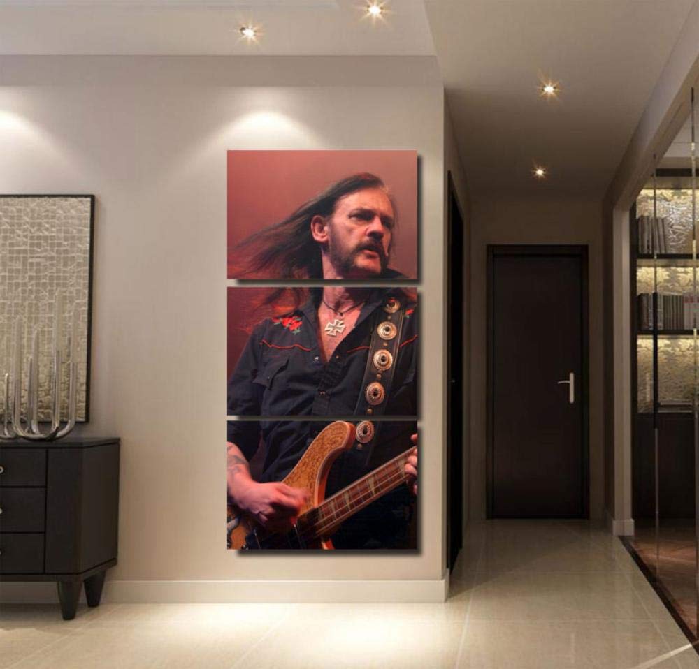 DDSDA Leinwand Wand Kunst Malerei Motiv, 3-teilig auf Leinwand (Gesamtformat: 120X60 cm) Motorkopf-Lemmy Hochwertiger Kunstdruck als Wohnkultur Gürtelrahmen