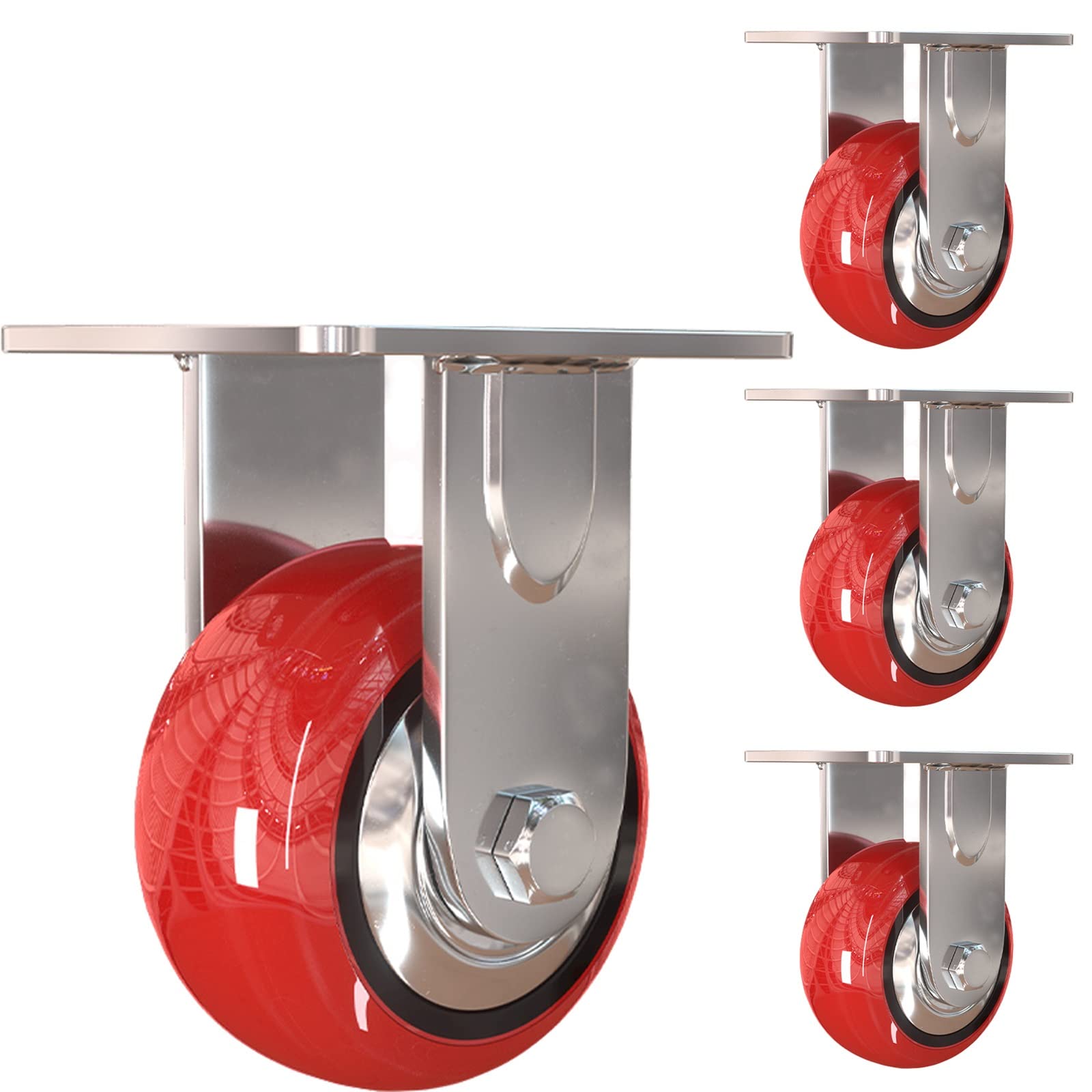 MXXQRHF Set of 4 Heavy Duty Puncture Proof Swivel Casters 4'' 5'' 6'' 8'' Polyurethane Wheels with Brake Silent Industrial Castors for Tool Cart and Equipment