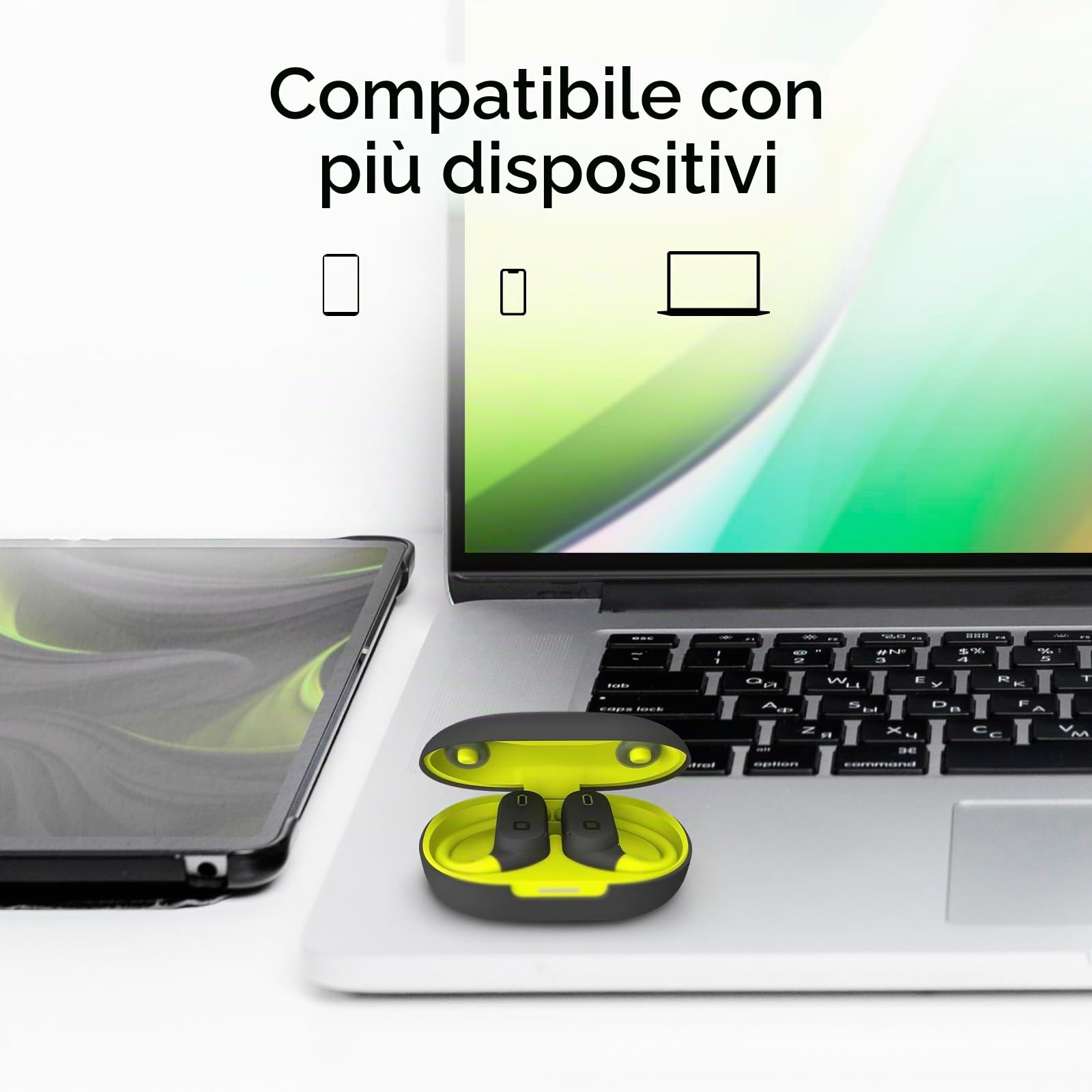 SBS Rhino Twin - Cuffie Auricolari Sport OWS True Wireless, Cancellazione del Rumore Attiva, Custodia di Ricarica, Microfono, Archetti, Controlli Touch, iPhone, Android, 7 ore con una sola carica