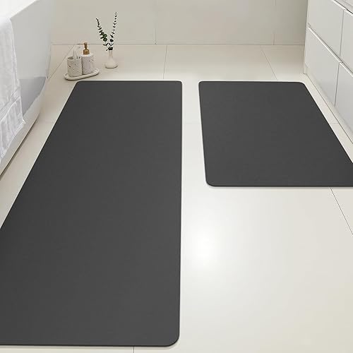 Miniatura 46 de ACCUMTEK Alfombrilla de Baño Ultrafina, Alfombrillas Antideslizantes de Espesor Reforzado para Debajo de la Puerta, Alfombras de Baño 2-gris