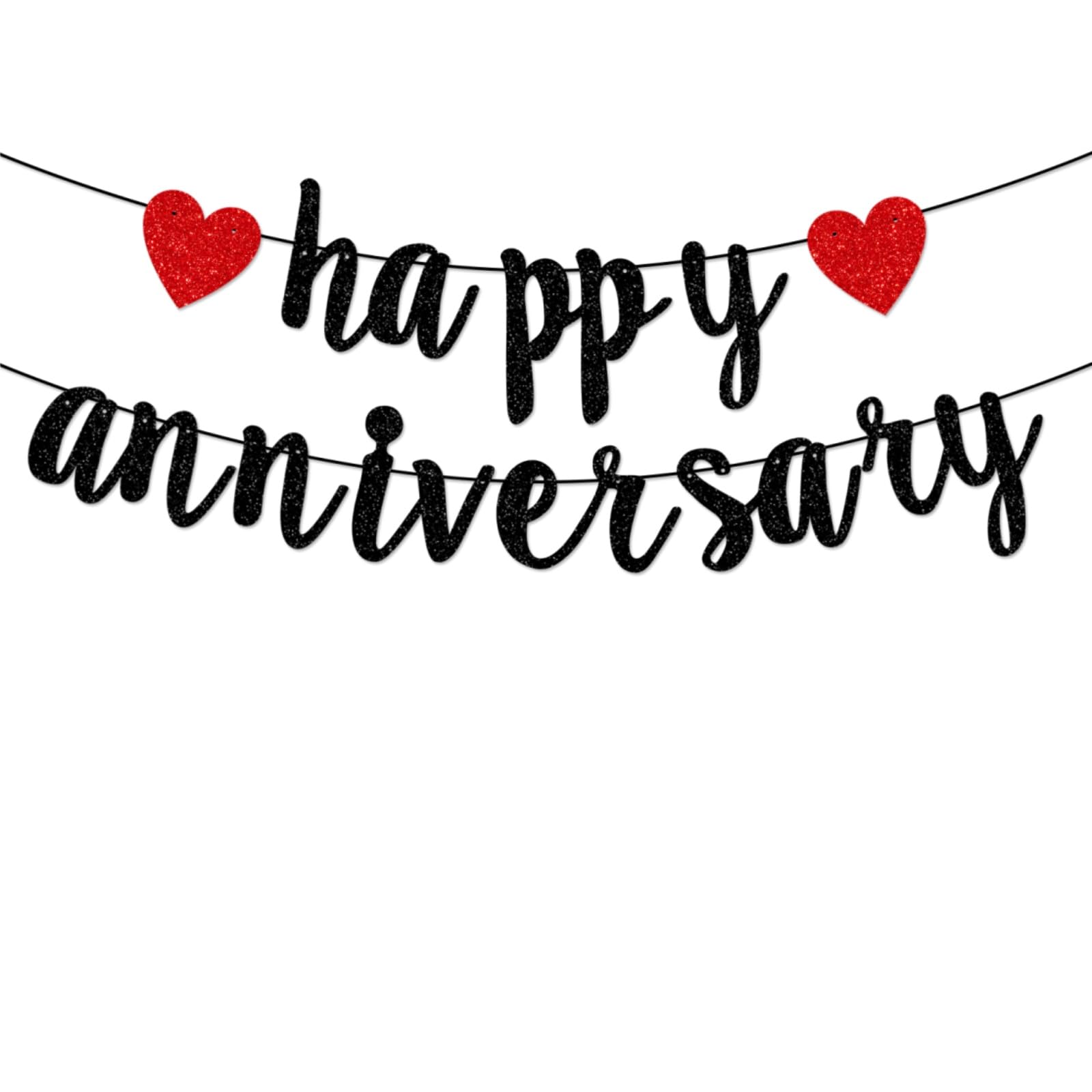 Happy Anniversary Banner Bunting Black Hanging Sign Garland for Anniversary Birthday Wedding Love Party Ceremony Decoration Party Supplies