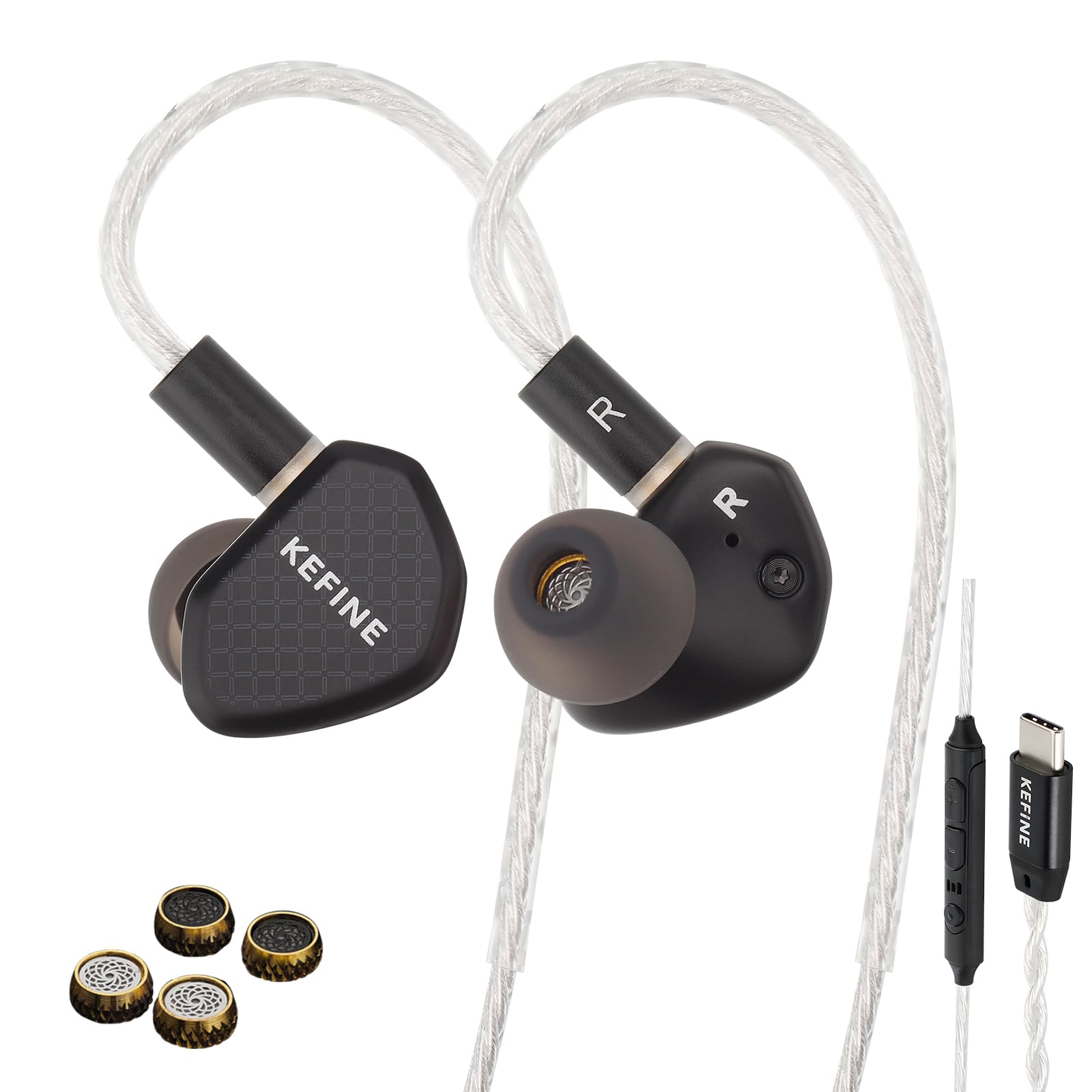 Klean - Auricolari in-ear con diaframma DLC da 10 mm, driver dinamico HiFi, auricolari cablati, auricolari da gioco, ugelli intercambiabili, IEM ibrido, cavo staccabile per musicisti (microfono