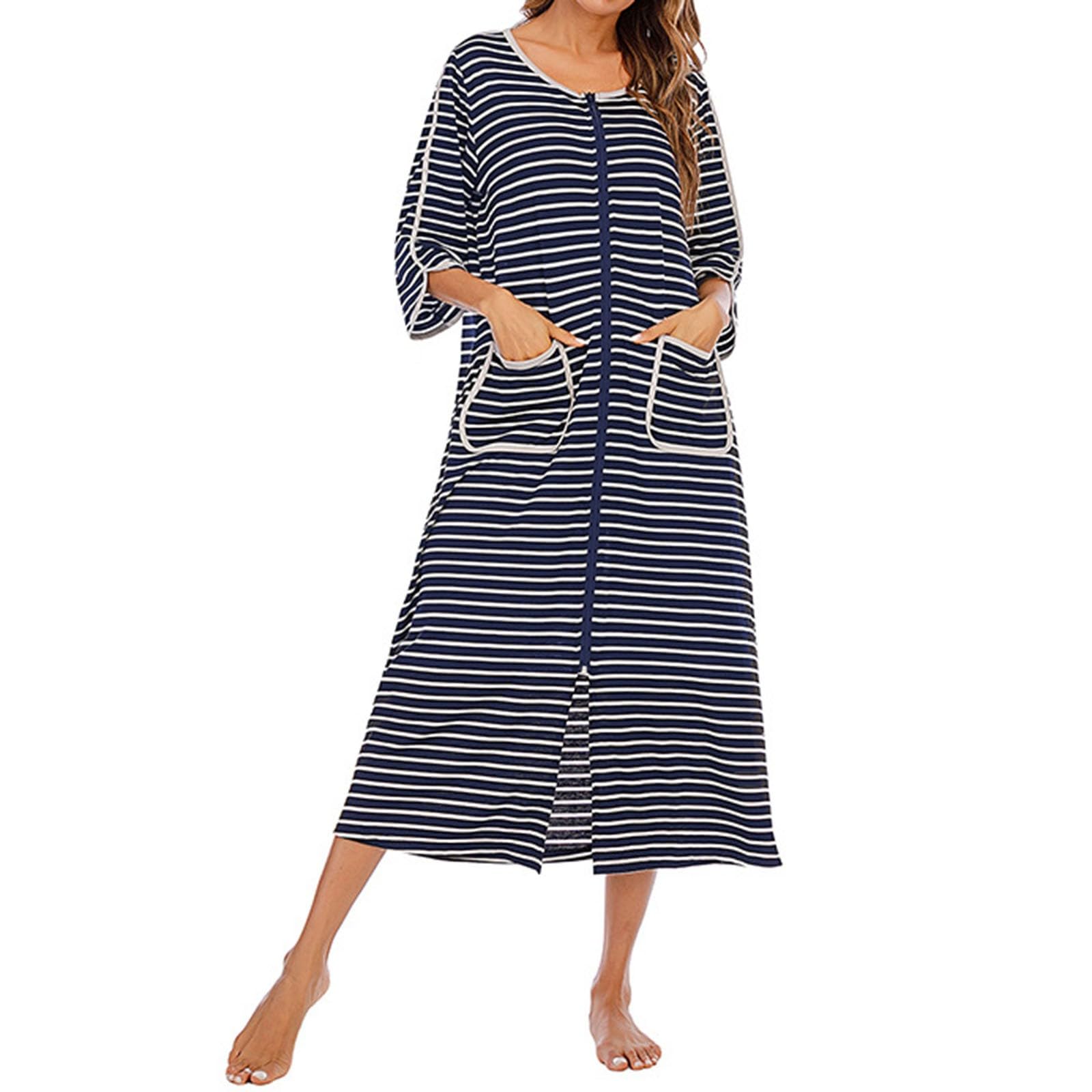 Camisón para mujer con manga 3/4, largo hasta la rodilla, albornoz a