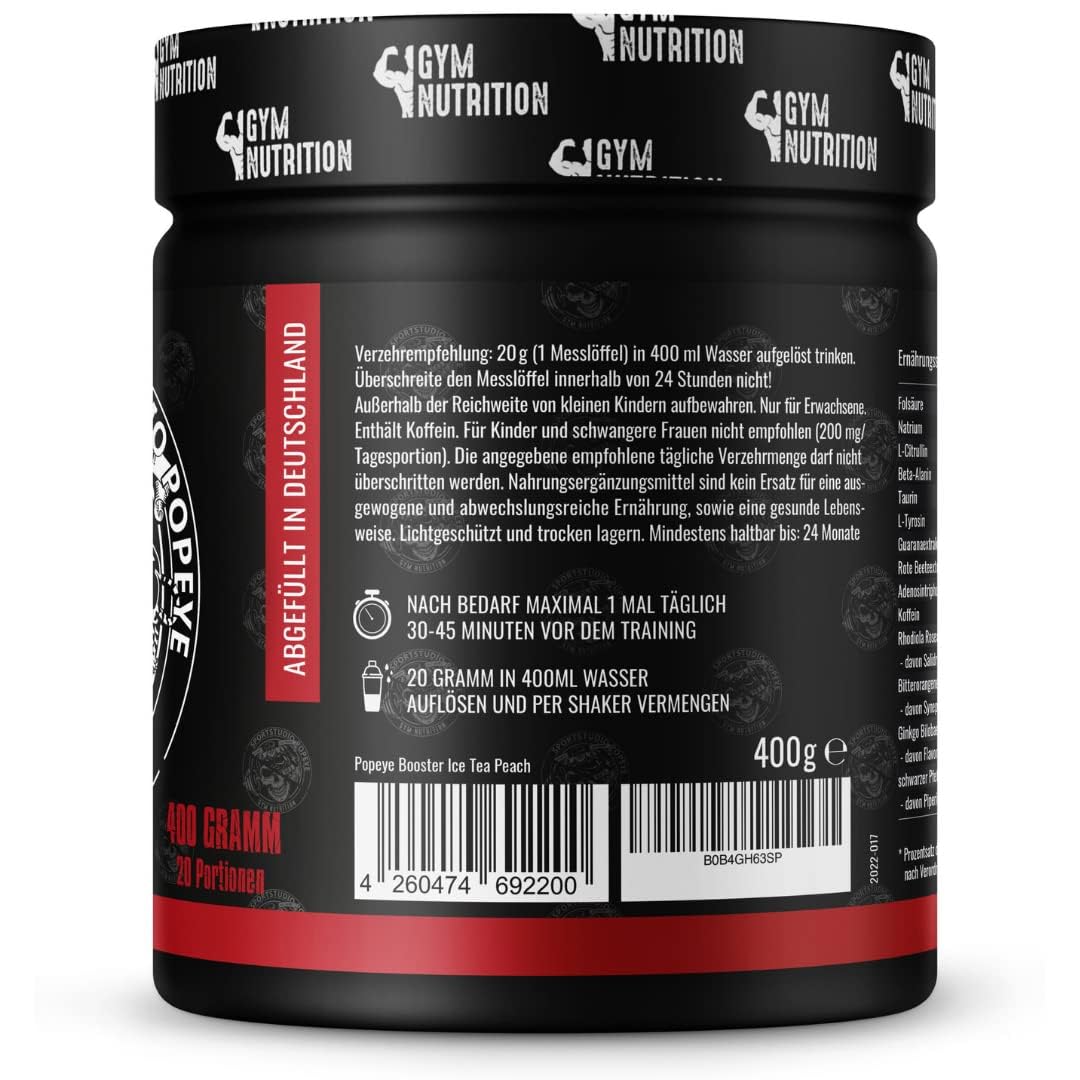 ROAD TO HELL - Ultra Hardcore Booster Pre workout - Pulver - ATP + L-Arginin + Citrullin + Beta Alanin + Koffein 400g in Zusammenarbeit mit Sportstudio Popeye Ice Tea Peach Geschmack Vegan