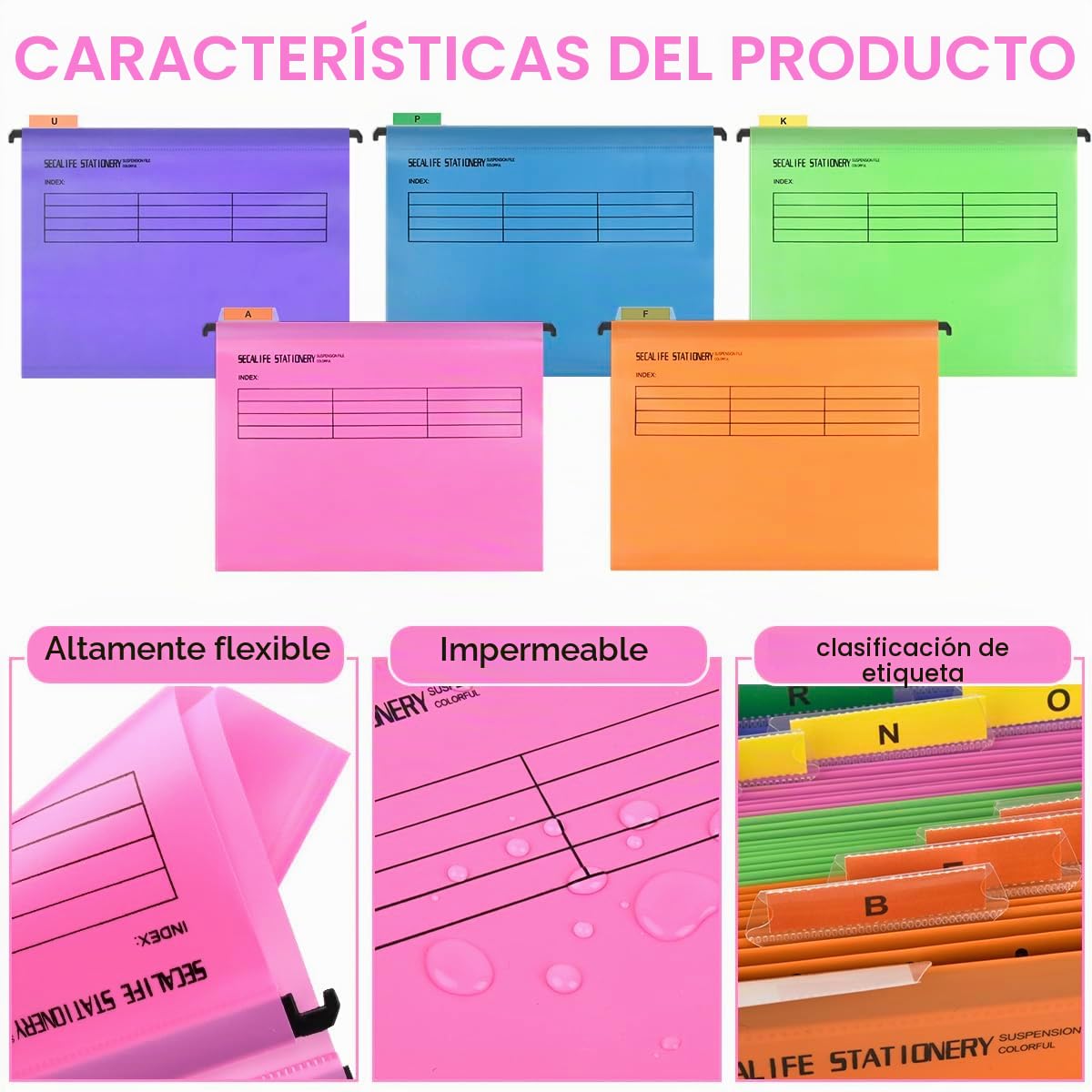 24 Piezas Archivo Carpetas Colgantes Polipropileno,Archivadores Colgantes A4,5 Colores Carpeta Colgante con Pestañas e Inserciones para Escuela, Hogar, Trabajo, Oficina