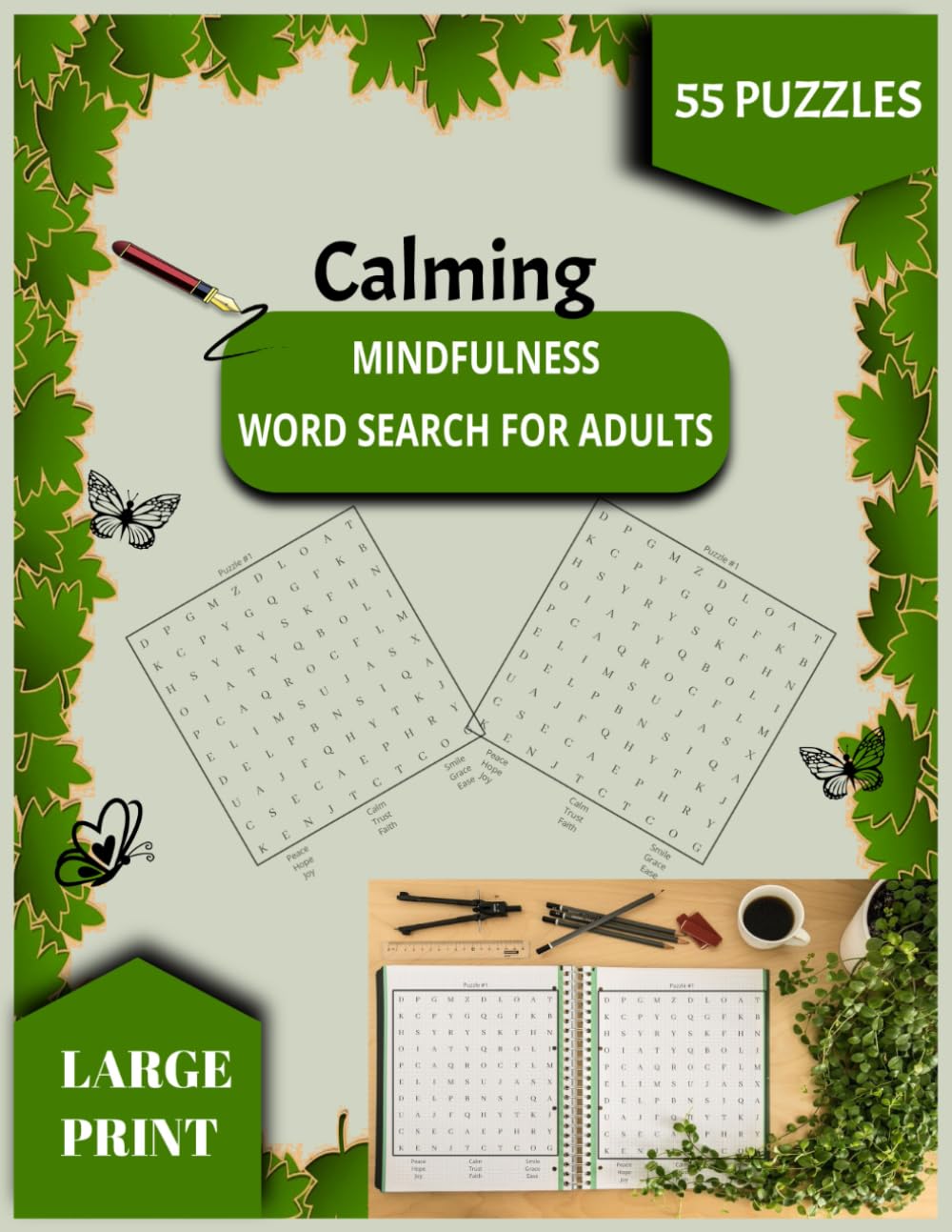 Calming Mindfulness: 9-Word Puzzle Book with 55 Tranquil Challenges | 8.5x11" | Paperback