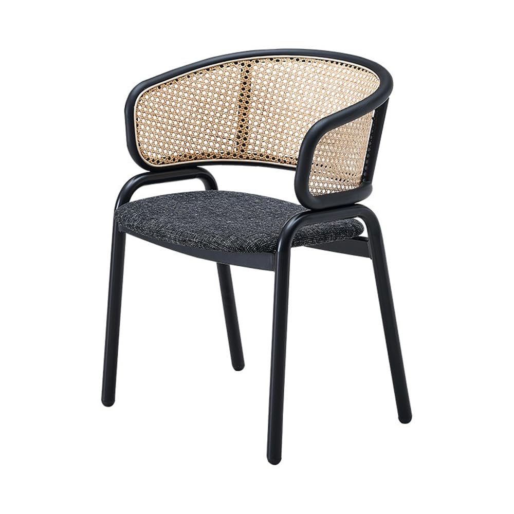 Milan Dining Chair with Rattan Back | Fabric Cushioned Seat | Sturdy Metal Frame & Legs | Modern Comfortable Chair for Dining Room, Living Room & Café | Grey | Ergonomic Armrest Support 2