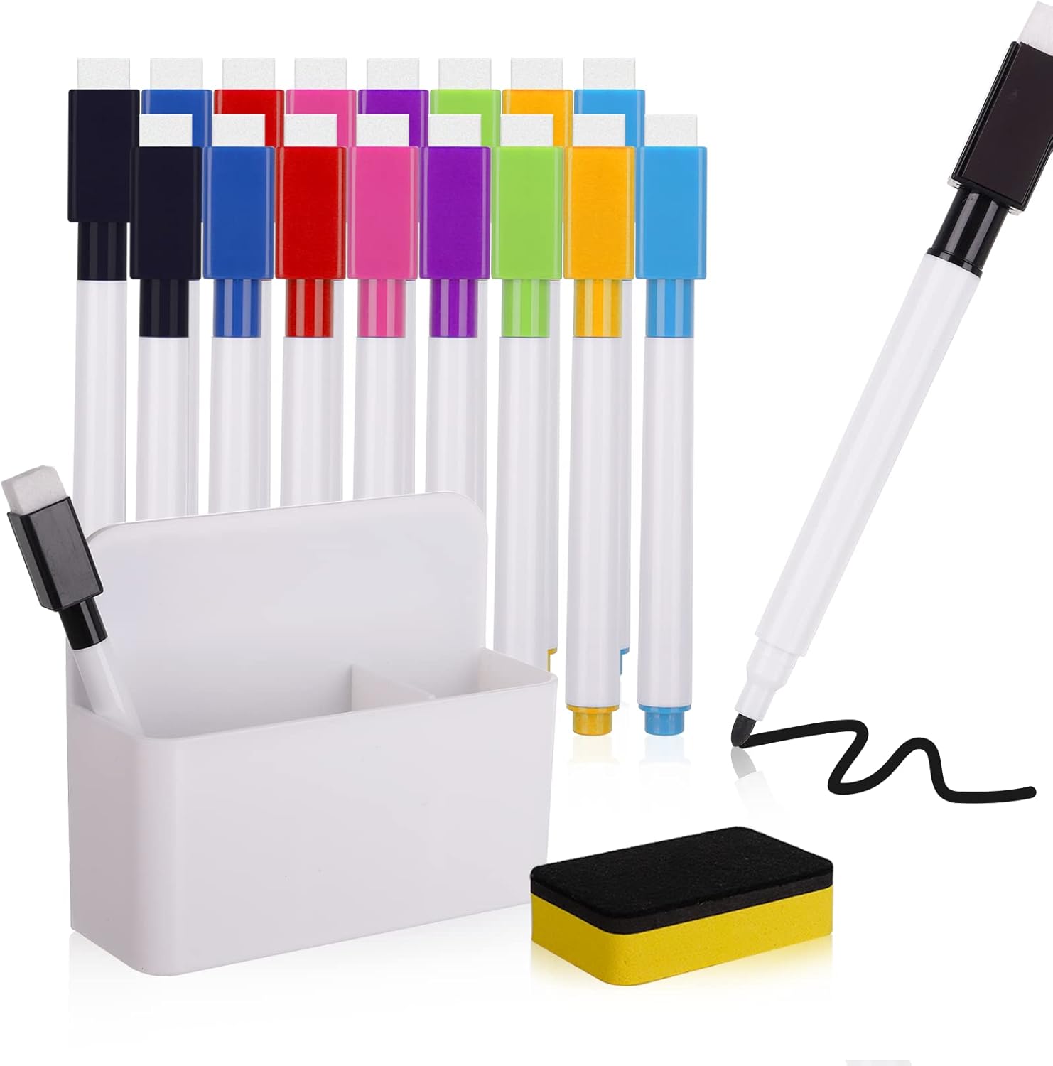 Firtink 16 Stück Whiteboard Marker mit Whiteboard Schwamm Stifthalter