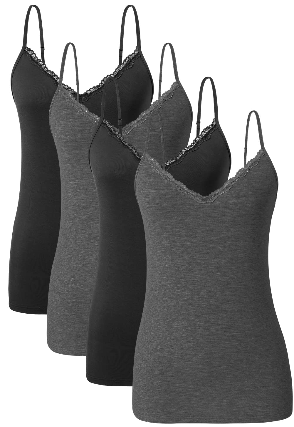 Ymmchy Damen Tanktop mit Spitzen Unterhemd Spaghettiträger Basic Top V-Ausschnitt Verstellbare Trägertop 4er Pack