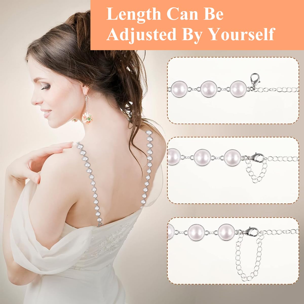 MAYCREATE Fancy Pearl Bra Straps for Women, 1 Pair Adjustable Metal Beaded 2