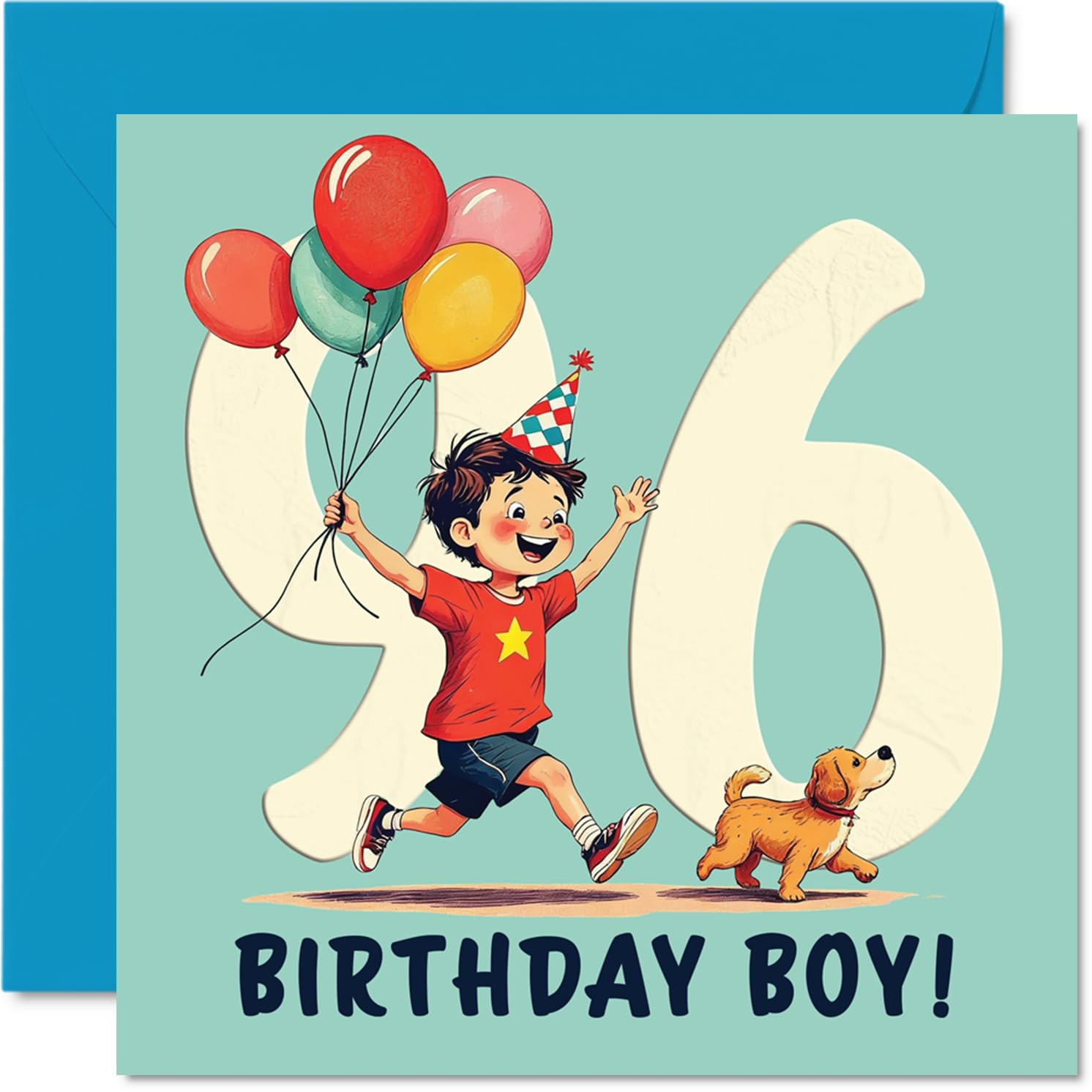 96th Birthday Cards for Men - Balloon Boy - Happy Birthday Card for 96 Year Old Man Uncle Grandad Uncle in Law Step Dad, 145mm Bday Greeting Cards