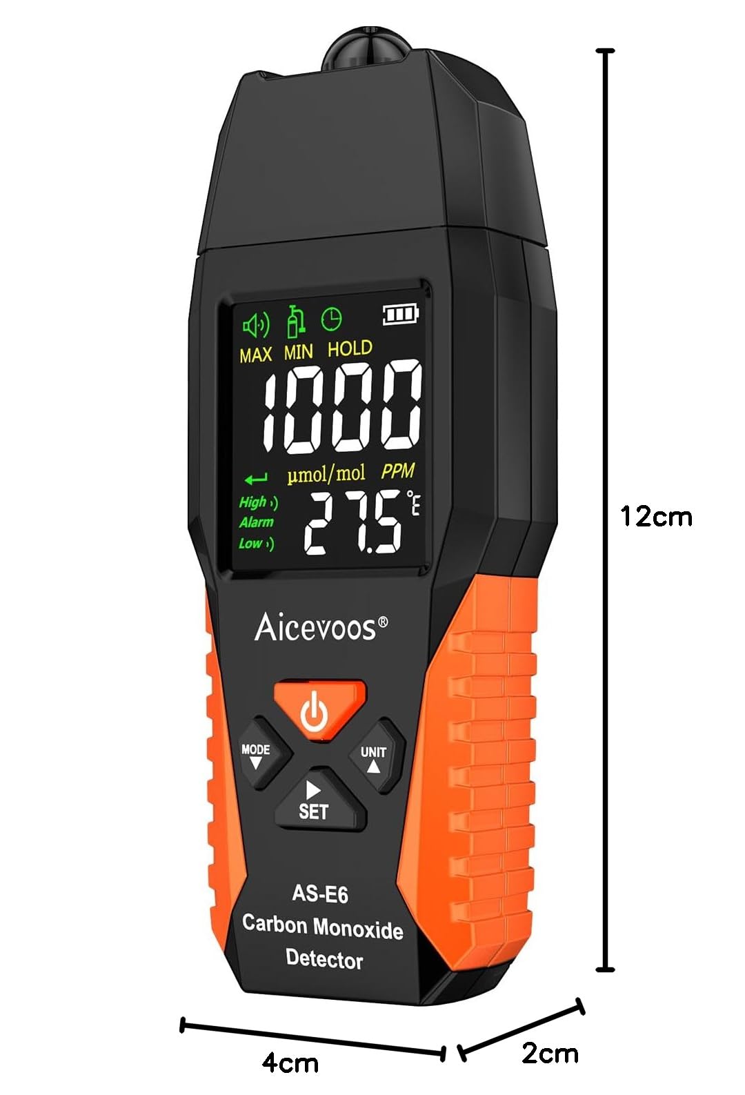 Detector de Monóxido de Carbono Portátil, Medidor Monóxido de Carbono con Alarma Sonora y Visual, 0-1000PPM, Alarma de CO, Pantalla LCD Retroiluminada, para Casa, Coche, Camping y Viajes